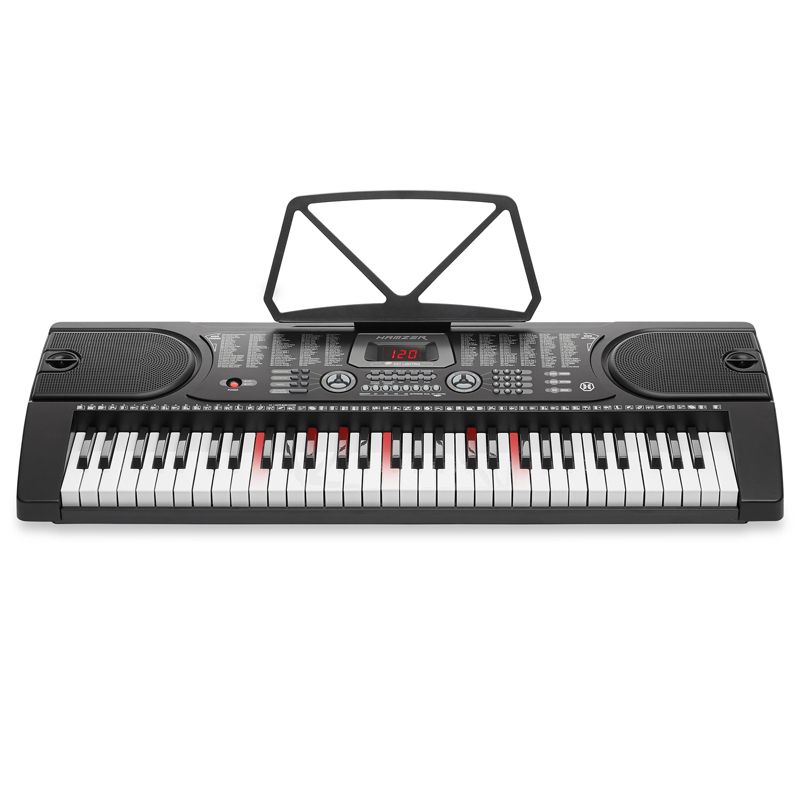 Hamzer 61-Key Electronic Keyboard Digital Music Piano with Lighted Keys, H-Stand, Padded Stool, and Accessories, 2 of 10