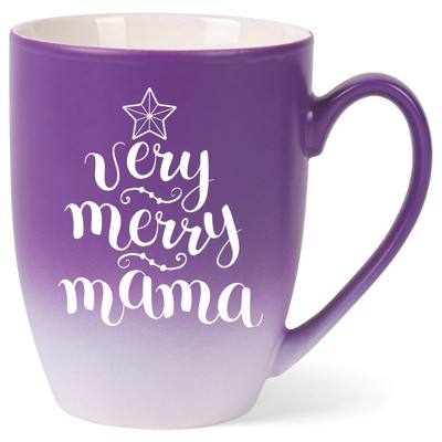 Elanze Designs Very Merry Mama Two Toned Ombre Matte Purple and White 12 ounce Ceramic Stoneware Coffee Cup Mug
