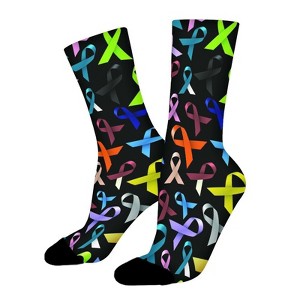 Multi Cancer Awareness Ribbon Women Printed Crew Socks Funny Funky Socks Soft Polyester Novelty Gifts for Artists Men - 1 of 1