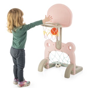 Hey Play Kid Basketball Hoop and Soccer Goal, Pink - 1 of 4