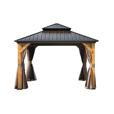 VisioGear Canopies and Gazebos, Gazebo with Double Roof Canopy, Gazebo Pavilion for Patio and Backyard, Brown, 144"*144"*122.16"