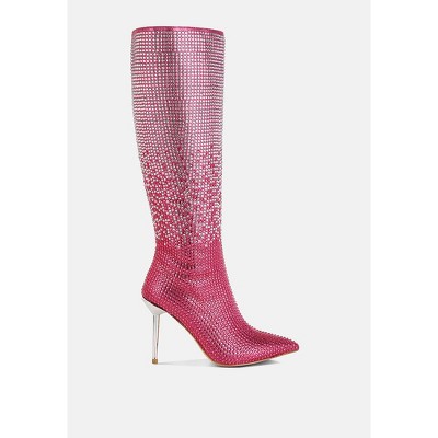 Orymple Shiny Rhinestone Studded Calf Boots Women