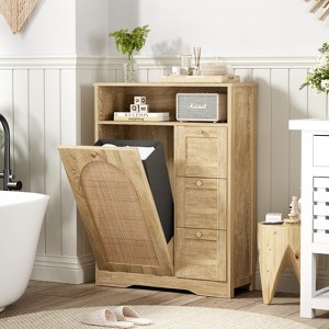 Rattan Storage Cabinet, Tilt Out 10 Gallon Garbage Can Cabinet, Dog Proof Trash Bin - 1 of 4