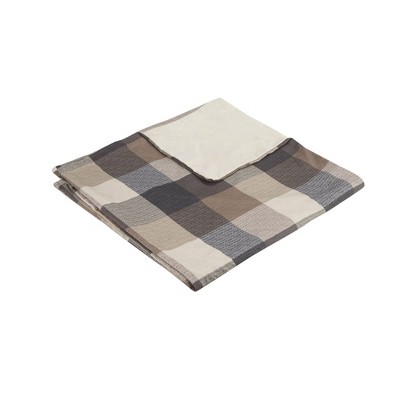 King/California King Neutral Herringbone Plaid Duvet Cover Set