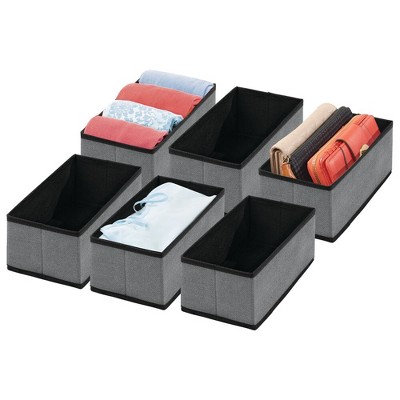 Image of mDesign Fabric Dresser Drawer/Closet Organizer Bins, 6 Pack, Dark Gray/Black