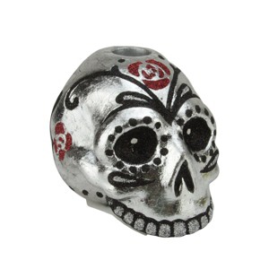 Gallerie II 4" Glittered Skull Head Halloween Taper Candle Holder - Silver/Black - 1 of 4