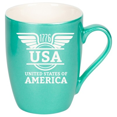 100 North United States of America 10 Ounce Seafoam Metallic Finish, Comfortably Fits Your Hands, New Bone China Coffee Tea Cup Mug, USA United States