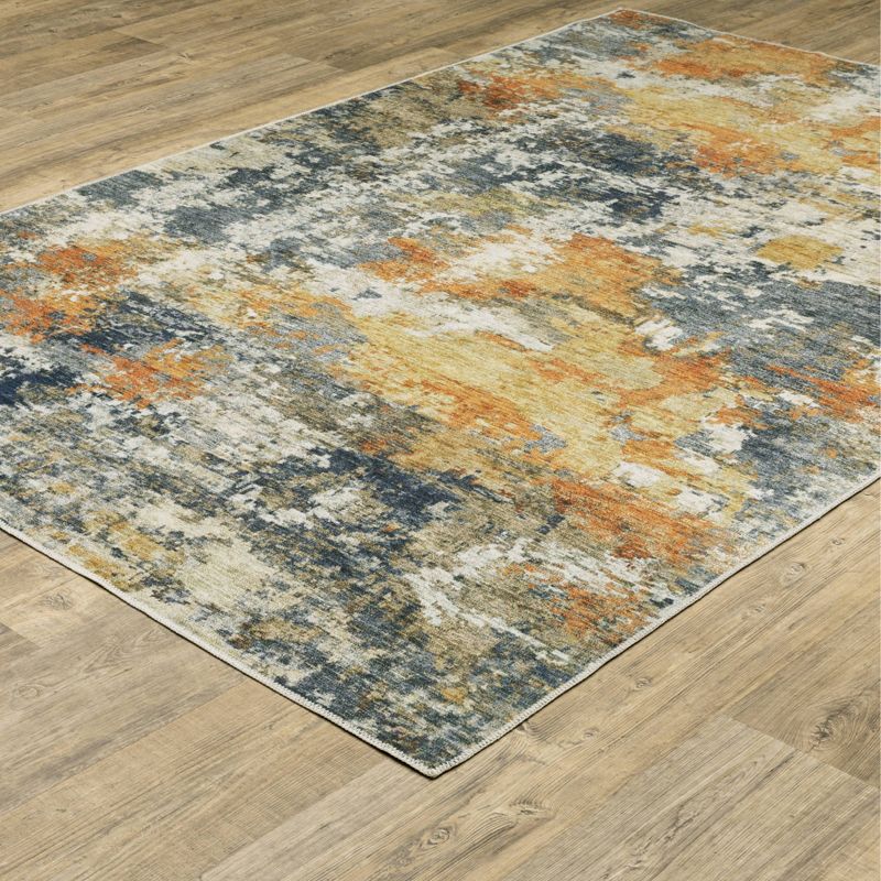 Micah Washable Contemporary Abstract Indoor Area Rug Orange/Blue - Captiv8e Designs, 4 of 14
