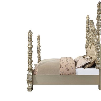 Champagne and Gold King Faux Leather Tufted Bed with Headboard