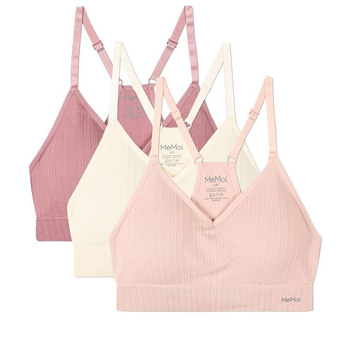 Memoi 3 Pack Women's Seamless Racer-Back Ribbed Tag-Free Padded Bras