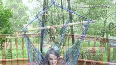 Blue Striped Polyester Hanging Hammock Chair with Cushions