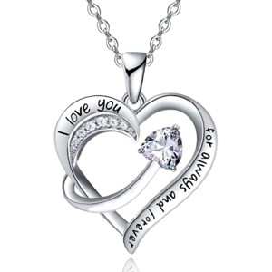 Paaaawaters 18k White Gold Plated 5A Cubic Zirconia Engraved I Love You Heart Pendant Necklace for Women Girls Wife - 1 of 4
