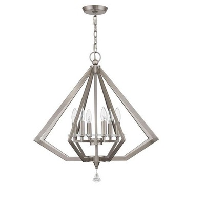 Brushed Nickel and Crystal 6-Light Diamond Chandelier