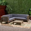 Christopher Knight Home Cynthia Patio Acacia Wood L Shape Upholstered 5-Seater Sectional Sofa Set with Coffee Table - 2 of 4