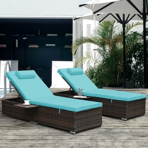 Patti 2-piece PE Rattan Outdoor Patio Chaise Lounge Chair with Reclining Adjustable Backrest and Removable Cushions, Tanning Near Me - Maison Boucle - 1 of 4
