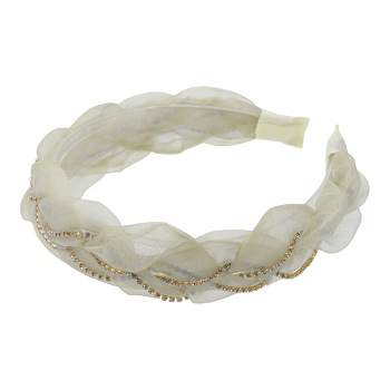 Unique Bargains Women's Knotted Simulated Pearl Rhinestones Headband 1.18 Wide 1pc White