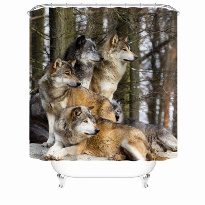 Four Wolves Shower Curtains for Bathroom Waterproof Fabric Bath Curtain Durable Soft Stylish Bathroom Decor 72x72 Inch