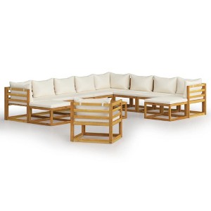 vidaXL 12 Piece Patio Lounge Set, Outdoor Use, Solid Acacia Wood Frame, Cream Cushions, Modular Design, Offering Comfort and Style - 1 of 4