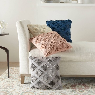 Navy Blue Woven Diamond 18" Square Cotton Throw Pillow