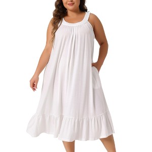 Agnes Orinda Women's Plus Size Pleated Ruffle Side Pockets Sleeveless Wide Strap Comfy Nightgowns - 1 of 4