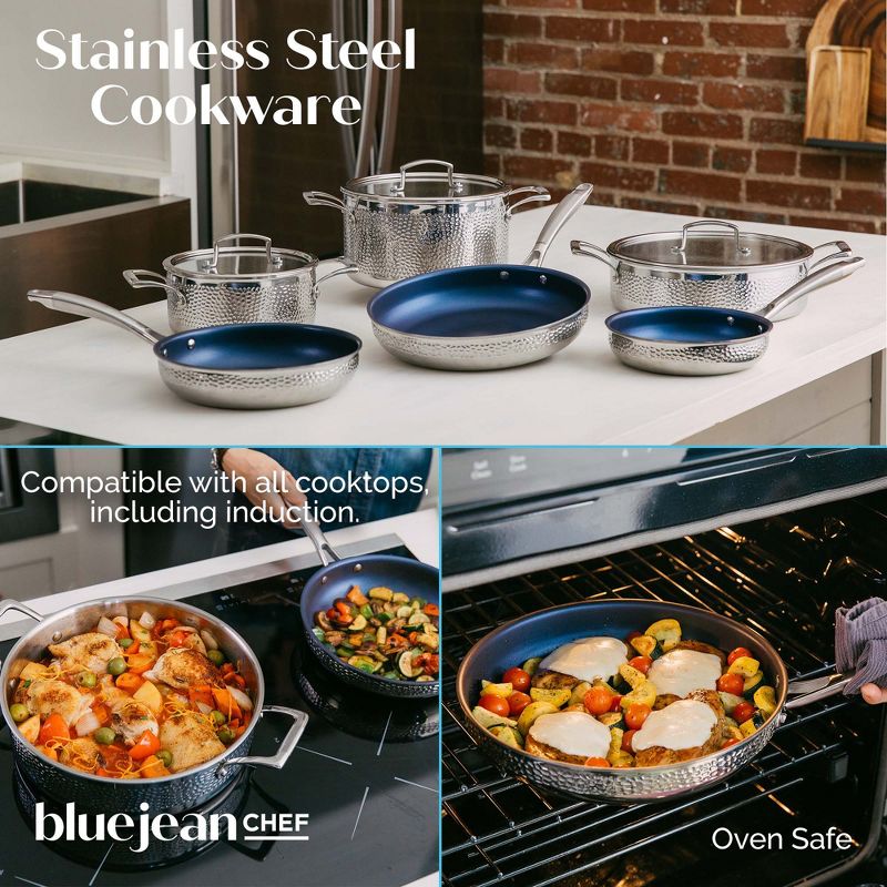 Blue Jean Chef 9-Piece Stainless Steel Cookware Set, Hammered Finish, 2 of 7