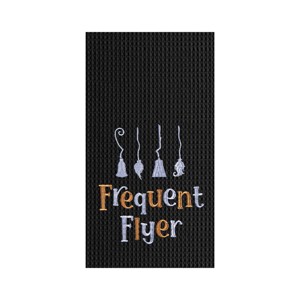 C&F Home Frequent Flyer Witch Broom Halloween Embroidered Cotton Waffle Weave Kitchen Towel - 1 of 4
