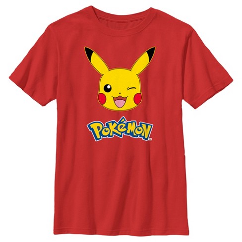 Boy's Pokemon Logo Pikachu Wink T-shirt - Red - Small : Target