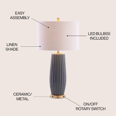 Roman 28.5" White Ceramic LED Table Lamp with Linen Shade