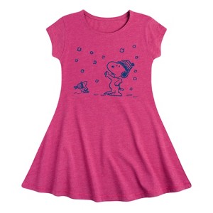 Girls' - Peanuts - Snow Snoopy And Woodstock Fit & Flair Cap Sleeve Dress - 1 of 3