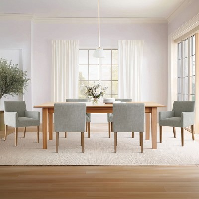 Set of 6 Upholstered Dining Chairs, Modern Linen Armchairs with Solid Wood Legs, Comfortable Accent Chairs for Dining Room & Kitchen-Maison Boucle