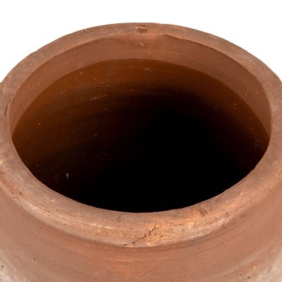 14" Orange and Whitewashed Terracotta Urn with Handles