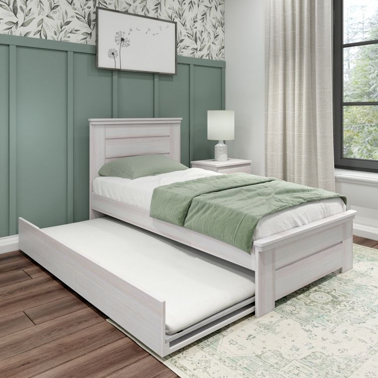 Max & Lily Twin Bed Frame with Plank Headboard and Trundle, Solid Wood ...