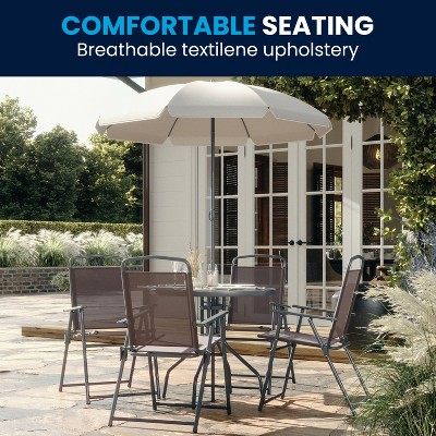 Nantucket Brown 6-Piece Patio Set with Glass Table and Umbrella