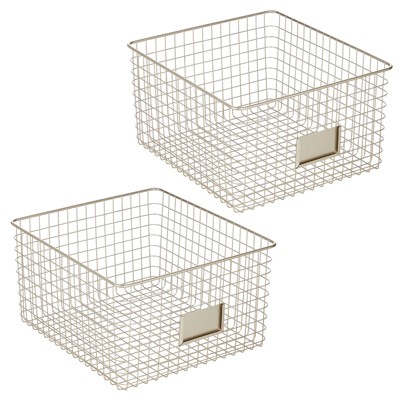 mDesign Bedroom Closet Storage Organizer Basket, Label Slot, 2 Pack, Matte Black