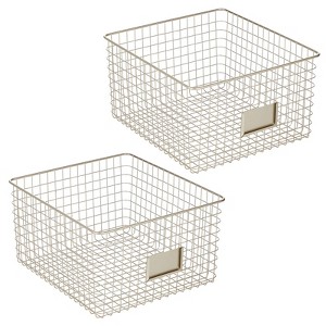 mDesign Bedroom Closet Storage Organizer Basket, Label Slot, 2 Pack, Matte Black - 1 of 4