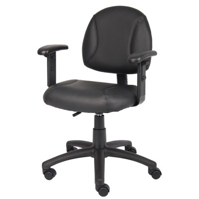 Ergonomic Black Leather Task Chair with Adjustable Arms