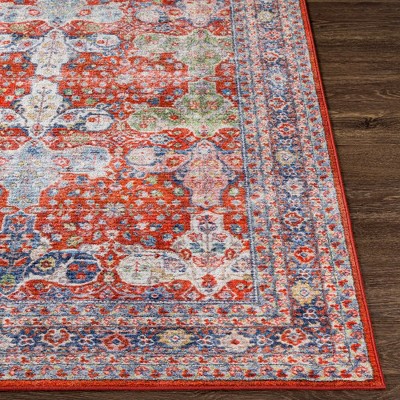 Bright Red Wool Traditional Washable Area Rug 2'7" x 4'