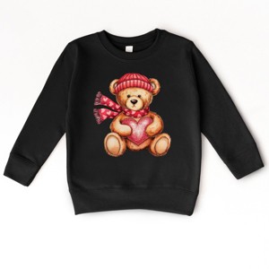 Valentine Teddy Bear Beanie - Toddler Graphic Sweatshirt - 1 of 4