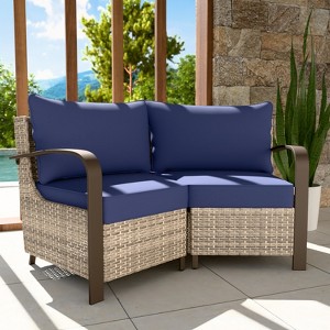 EAGLE PEAK Coastal Vista Patio Outdoor Wicker Love Seat, Patio Conversation Set Wicker Rattan Sofa Chair Set - 1 of 4