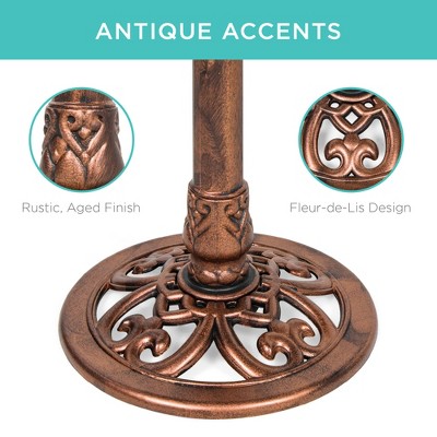 Copper Antique Finish Pedestal Bird Bath with Fleur-de-Lis Accents