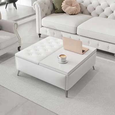 CENGHU 35" Wide Square Storage Benches Coffee Table, Center Table with Lift Top Oversized Storage Ottoman in Upholstered for Dining Room, Living Room