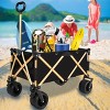YONWAY Heavy Duty Folding Wagon Cart with Adjustable Handle, Big Wheels, and Drink Holders for Beach, Camping, and Shopping - Black - 2 of 4