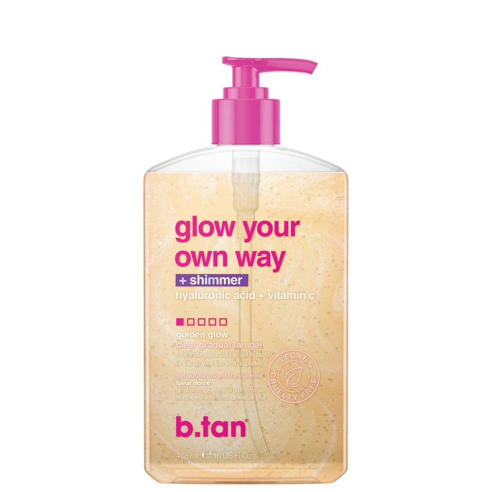 b.tan 'glow your own way' Shimmer Self Tanner - 16 fl oz: Whole Body Application, Contains Vitamin C, Tropical Scent