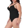 Agnes Orinda Women's Plus Size Ruched Padded Slimming V Neck High Waist One Piece Swimsuit - 2 of 4