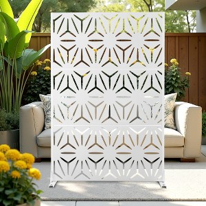 TOAOTBNBO Metal Privacy Screen with Stand, Decorative Privacy Fence Panels with Star Pattern, Outdoor Privacy Screen for Garden, White - 1 of 4