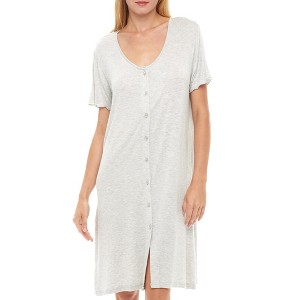 ADR Women's Soft Knit Night Shirt, Short Sleeve Button Down Nightgown V-Neck Pajama Top - 1 of 4