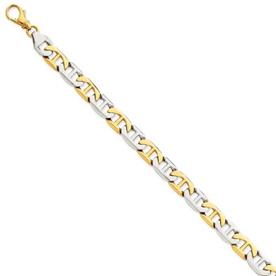 Black Bow Jewelry Men's 8mm 14k Two Tone Gold Polished Anchor Chain Bracelet
