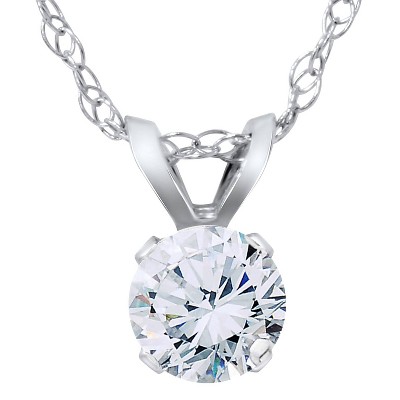Pompeii3 14K 3/8ct VS Solitaire Round Diamond Pendant Necklace