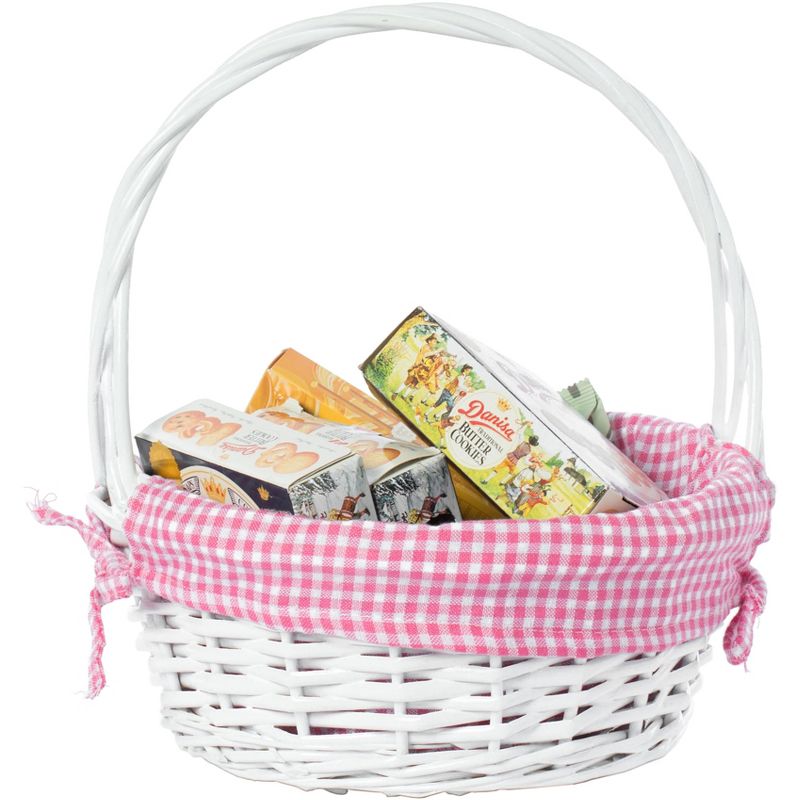 Wickerwise White Round Willow Gift Basket, with Gingham Liner and Handles, 4 of 8