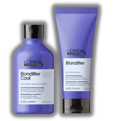 L'Oreal Serie Expert BLONDIFIER COOL Neutralizing Anti-Yellow Shampoo (10.1 oz) & Resurfacing & Illuminating Conditioner (6.7 oz) Loreal Duo Set